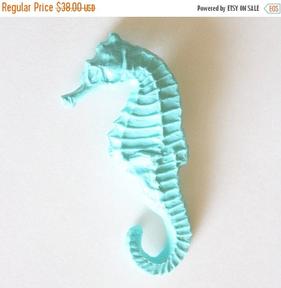 Aqua blue seahorse vintage plastic nautical or by bunnyboutique