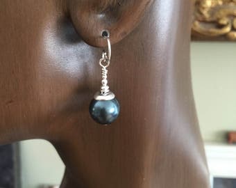 Swarovski Tahitian Crystal Pearl Short Earrings with Sterling Silver and French Hooks
