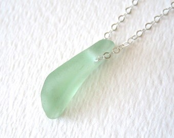 Uncommon Seafoam Green Sea Glass Mermaid's Tear Necklace in Sterling Silver