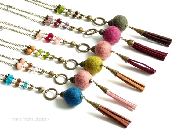 Wool necklace,Long boho necklace,Boho necklace,Boho necklace with tassel,Tassel necklace,Wool jewelry,Wool necklace,Original necklace
