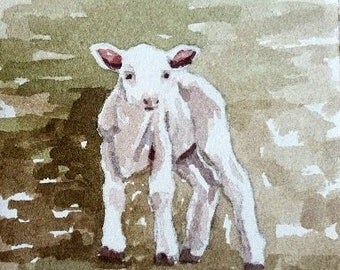 Little lamb original watercolor painting 3.75 x 3.75 inches Lamb painting lamb watercolor baby room art nursery room art sheep painting