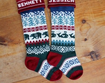 Personalized knitted Christmas Stocking, bear or whale
