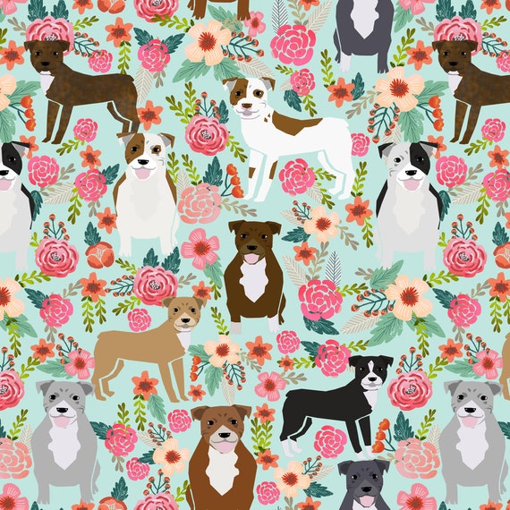 Floral Pitbull Fabric Pitbull Terriers Cute Dogs Dog Sweet