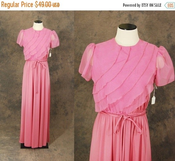 ON SALE vintage 70s Maxi Dress 1970s Deadstock Pink by jessamity