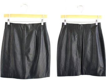 CHIA Brand Woman's Vintage Black Leather Mini Skirt