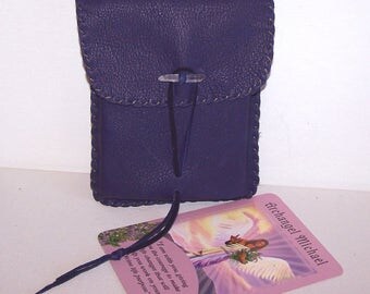 RESERVED for Juliette Lalonde...3 Leather Vertical Flap Tarot Bags..2 Medium Purple/White..1 Mini Turquoise.. Smooth