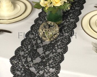 Black Lace Table Runner with Large Scalloped Edge Style LBlk01