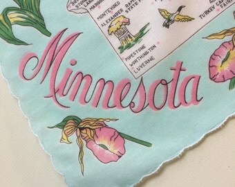 Vintage Minnesota Handkerchief with Blue Flowers