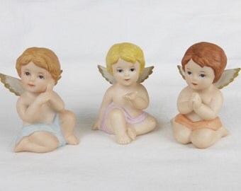 vintage Homco 1430 Heavenly Cherub ceramic angels figurines praying set of 3