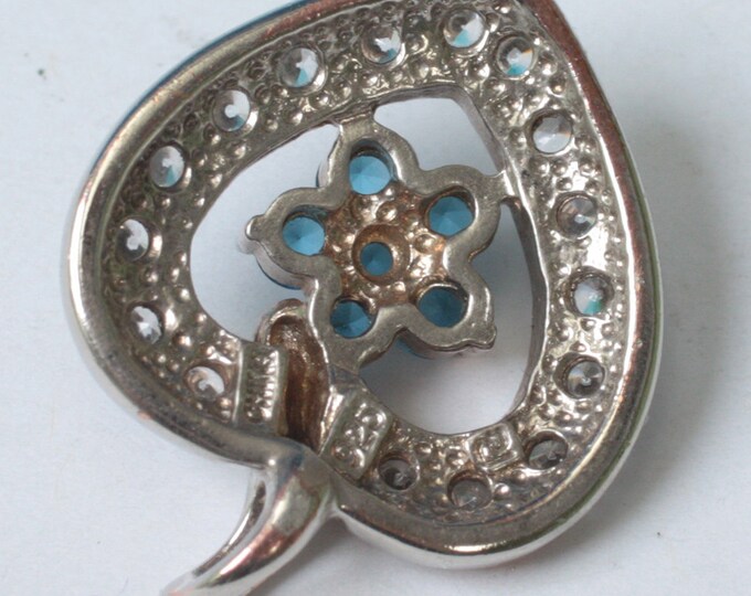 Sterling Heart Pendant Ross-Simons Blue and Clear Stones Vintage