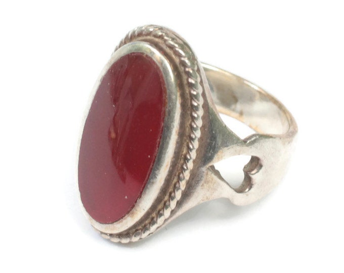 Carnelian Heart Cut Out Design Ring Sterling Silver Size 7 US Vintage