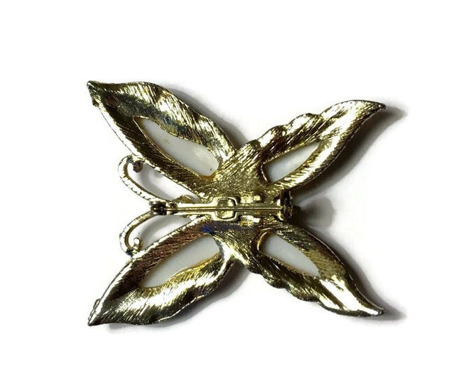 Layered Butterfly Brooch AB Rhinestones Lucite Simulated Pearl Vintage
