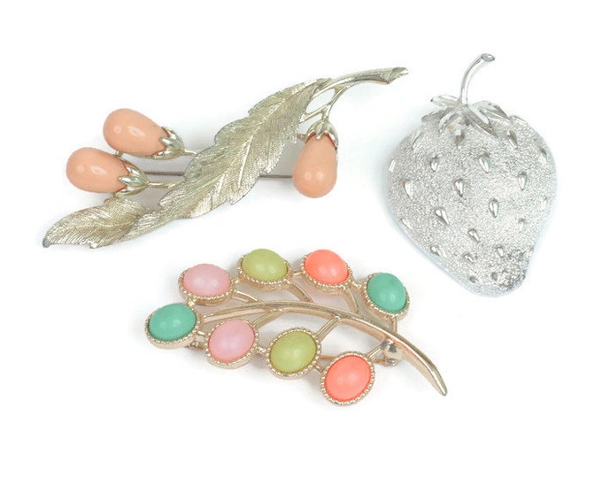 Lot of Three Sarah Coventry Brooches Bittersweet Strawberry Ice Candy Land