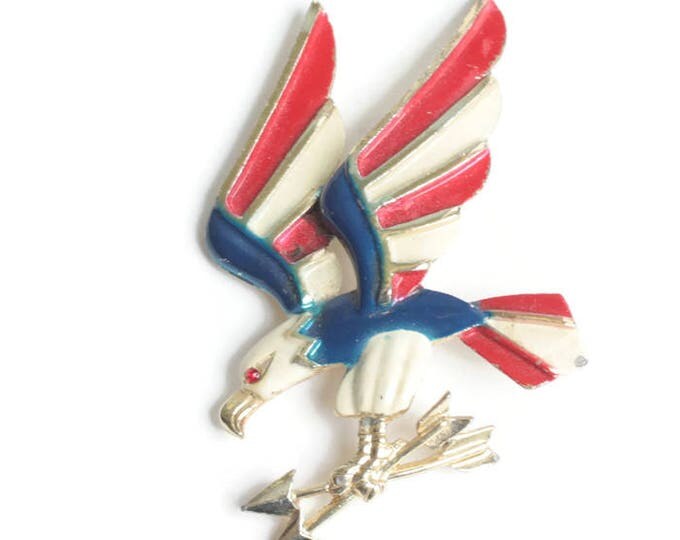 Enameled Eagle Brooch Red White Blue Patriotic Vintage