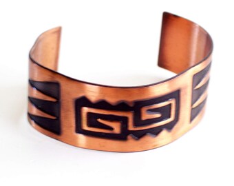 Wide Tribal Cuff Bracelet, Vintage Copper Cuff, Southwestern Tribal Bracelet, Copper Jewelry, Bold Copper Cuff, Southwest Copper Bracelet