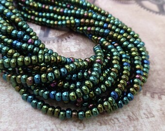 free UK postage 150 beads Czech Glass Beads 4.1mm Green Iris SB6-59155