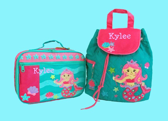 Child's Personalized Stephen Joseph Toddler MERMAID With Pink Hair Backpack and Lunch Box School Set-Monogramming Included