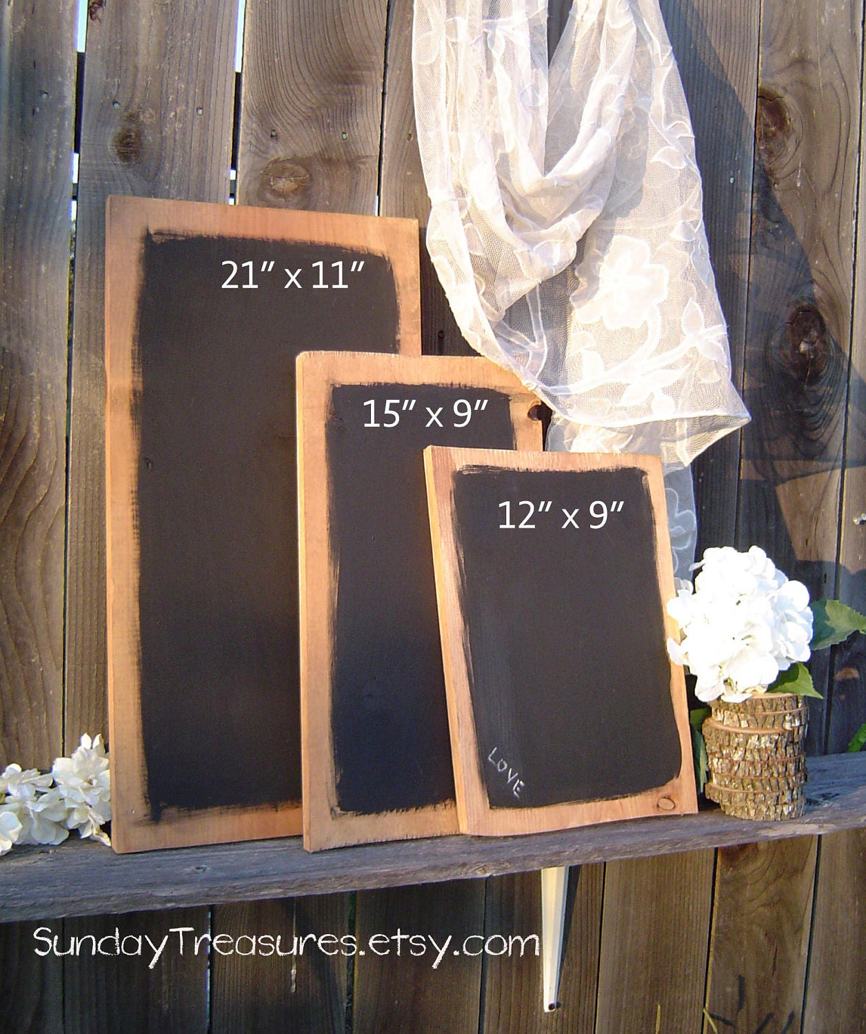 3 pc Barn Wood Wedding CHALKBOARD Cupcake Stand Cake Plate
