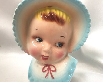 Vintage Mid Century ceramic baby head vase planter