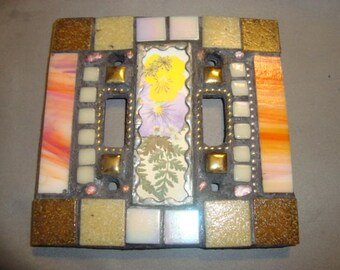 MOSAIC LIGHT SWITCH Plate Cover - Double, Wall Plate, Aqua, Blue, Green