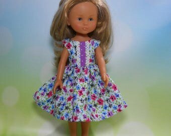 13 inch doll clothes made to fit dolls such as Corolle Les Cheries doll clothes, Blue Watercolor Floral Dress, 04-2005