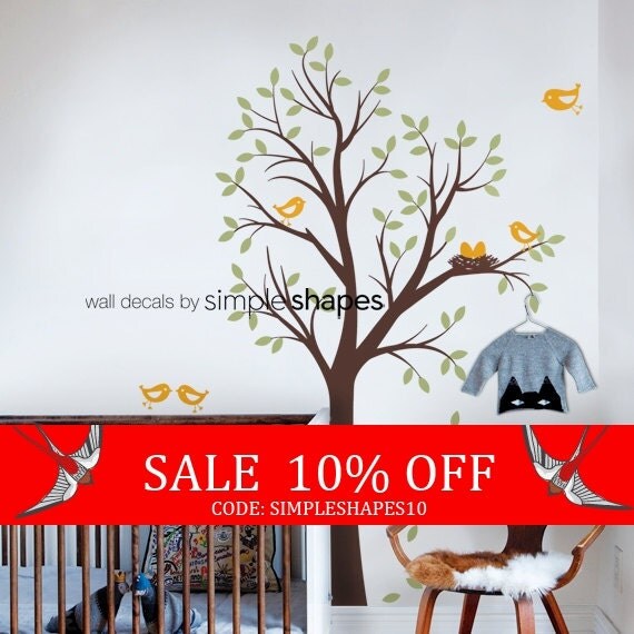 Sale Baby Nursery Wall Decal Tree with Birds and by SimpleShapes
