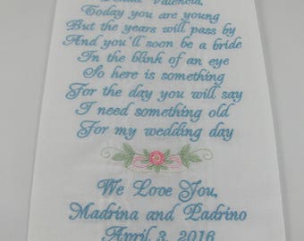Flower Girl - Embroidered - Lace Handkerchief - Wedding Gift - Something Old - Something Blue - Simply Sweet Hankies