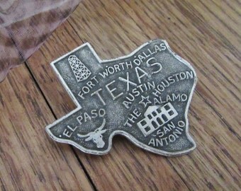 Great State of Texas Pewter Pin, Austin, San Antonio, Houston, Dallas, Vintage