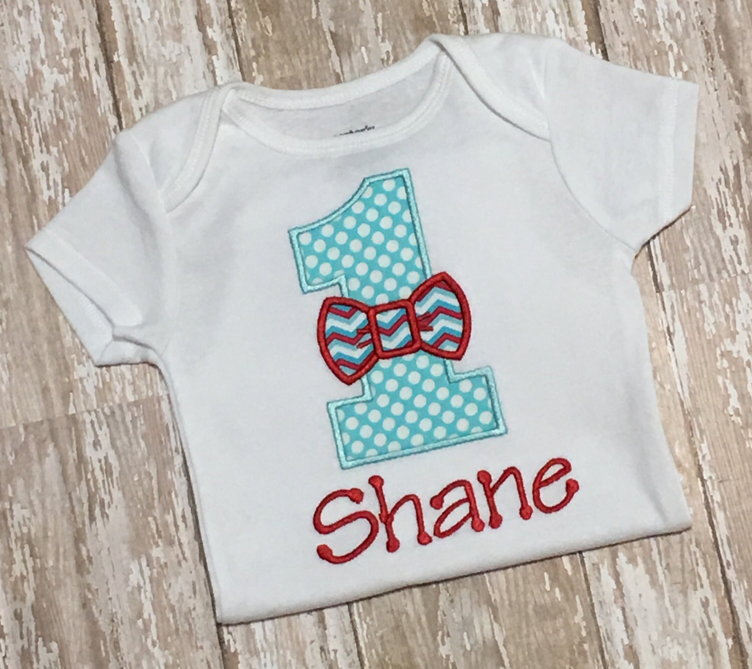 Bow Tie Applique Embroidery Birthday Shirt or Bodysuit