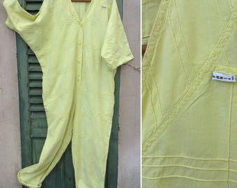 1980s French VTG oversized yellow cotton jumpsuit/ Pantsuit sz M/ L