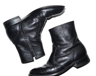 ON SALE Vintage 1980's Good Year Black Leather Mens Ankle Boots Vintage 9E Made in Usa Motorcycle Biker