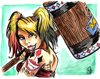 Harley Quinn / Original Art / Fanart / DC Comics / Batman / Watercolor Painting / Ink / Tattoo / Character Concept / Villain