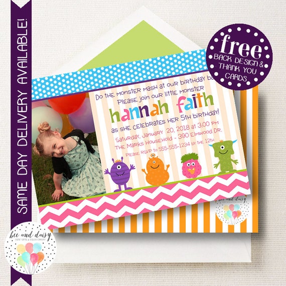 Girls Monster Invitation, Monster Birthday Invitation, Monster Party, Girl First Birthday, Girl Birthday, Monster Invite, Photo Invite Il_570xn