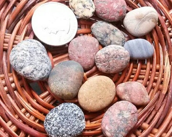 13 smooth stones colorful rocks beach pebbles from Lake Michigan for jewelry making collecting polishing 13 smooth stones