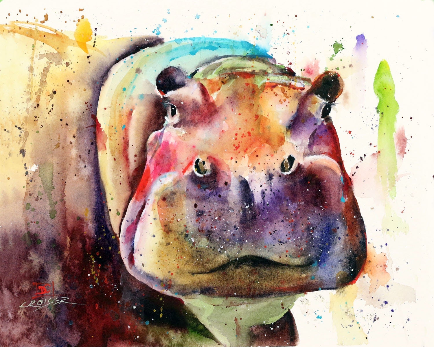 HIPPO Watercolor Art Print by Dean Crouser