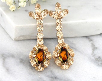 Champagne Earrings, Champagne Chandelier Earrings, Topaz Chandelier Earrings, Bridal Topaz Earrings,Swarovski Drop Earrings, Bridal Earrings