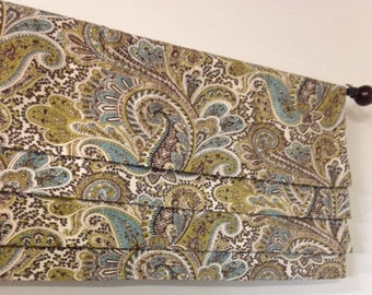 Custom Faux Roman Shade Chocolate Aqua Paisley
