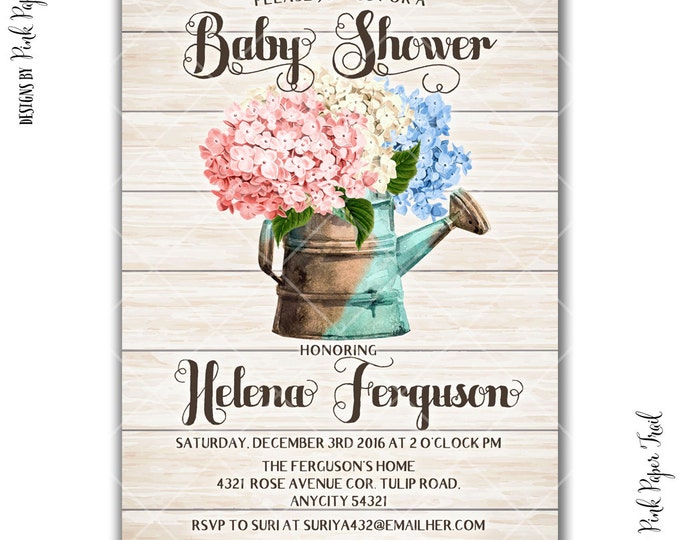 Rustic Garden Party Baby Shower Invitation, Garden Tea Party Spring Summer Baby Shower Printable Invitation
