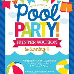 Pool Party Birthday Invitation Printable Pool Party Beach