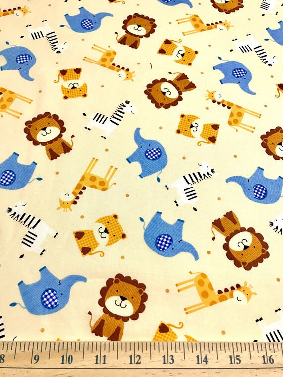 Baby Jungle animals fabric, nursery fabric, Baby neutral fabric 100