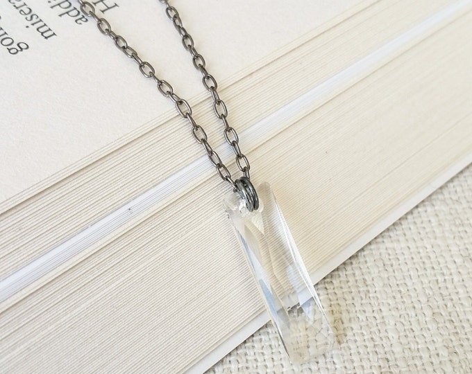 Crystal Necklace, Clear Crystal Necklace, Silver Clear Crystal Necklace, Silver Clear Crystal Pendant Necklace, Crystal Pendant