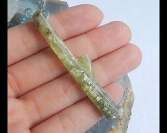 Green Kyanite Gemstone Pendant Bead,Long Pendant,60x11x7mm,8.44g(e0065)
