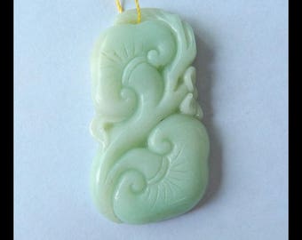 Handmade Carved Amazonite Gemstone Pendant,51x28x7mm,17.5g(e0576)