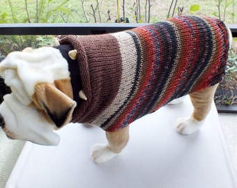 Dog Sweater Hand Knit English Bulldog Monty 18" inches long Merino Wool