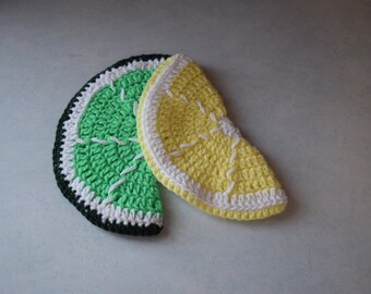 lemon and lime pot holders//crochet pot holders//yellow//green//10 inches