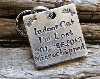 Hand Stamped Cat ID Tag-Indoor Cat Tag-Tag for Kitty-Hand stamped Cat Tag-Tag for Indoor Cat