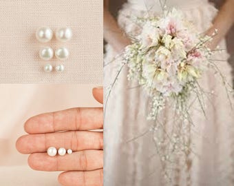 Freshwater Pearl Earrings, Pearl Stud Earrings, Rose Gold, 4mm, 6mm, 8mm, Sterling Silver Bridesmaid jewelry, Freshwater Pearl Earrings
