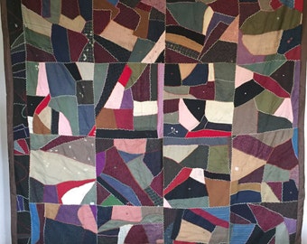 Antique Strip IMPROVISATIONAL CRAZY Vintage Quilt - Stunning Combination of Fabrics & Color