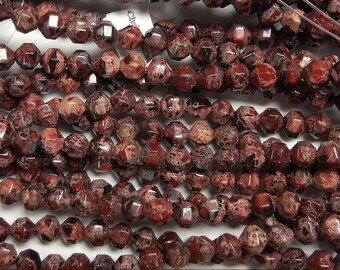 7mm geometric faceted round red poppy jasper beads 1 full strand (GSS-47)