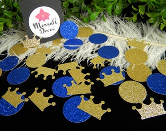 Royal Prince Baby Shower Decoration / Crown Confetti Gold & Royal Blue Glitter/ Boy First Birthday Party Decoration / Prince Party Decor